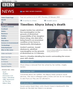Snapshot of the BBC coverage of the Khyra Ishaq case in Birmingham